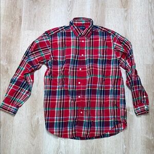Ralph Lauren Boy’s XL 18/20 Red Green Navy Christmas Holiday Plaid Button Down